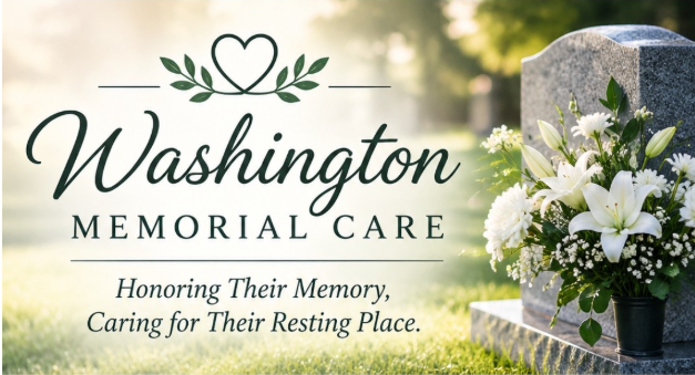 Washington Memorial Care logo with flowers beside a headstone